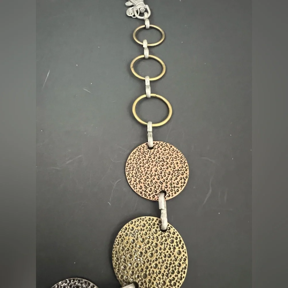 Vtg Women Chain LInk Belt Necklace Chunky Tri-Tone Mixed Metal Boho‎ Statement